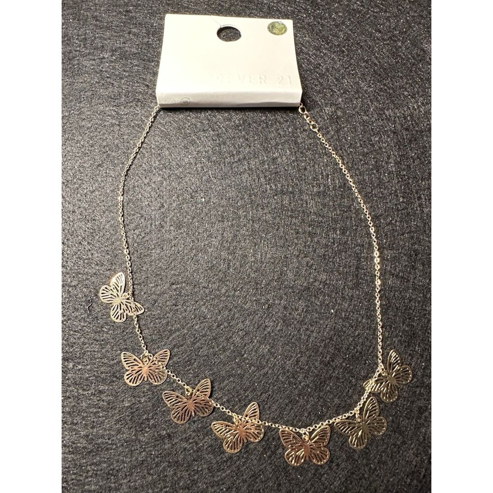 Forever 21 Gold Butterfly Station Necklace Layering Chain NWT